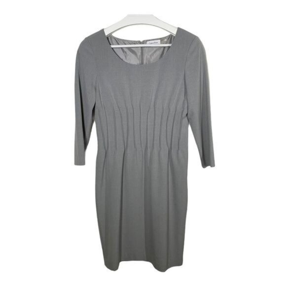 Calvin Klein Sheath Dress Women’s Size 4 Small Gray Pleated 3/4 Sleeve Career - Picture 1 of 10